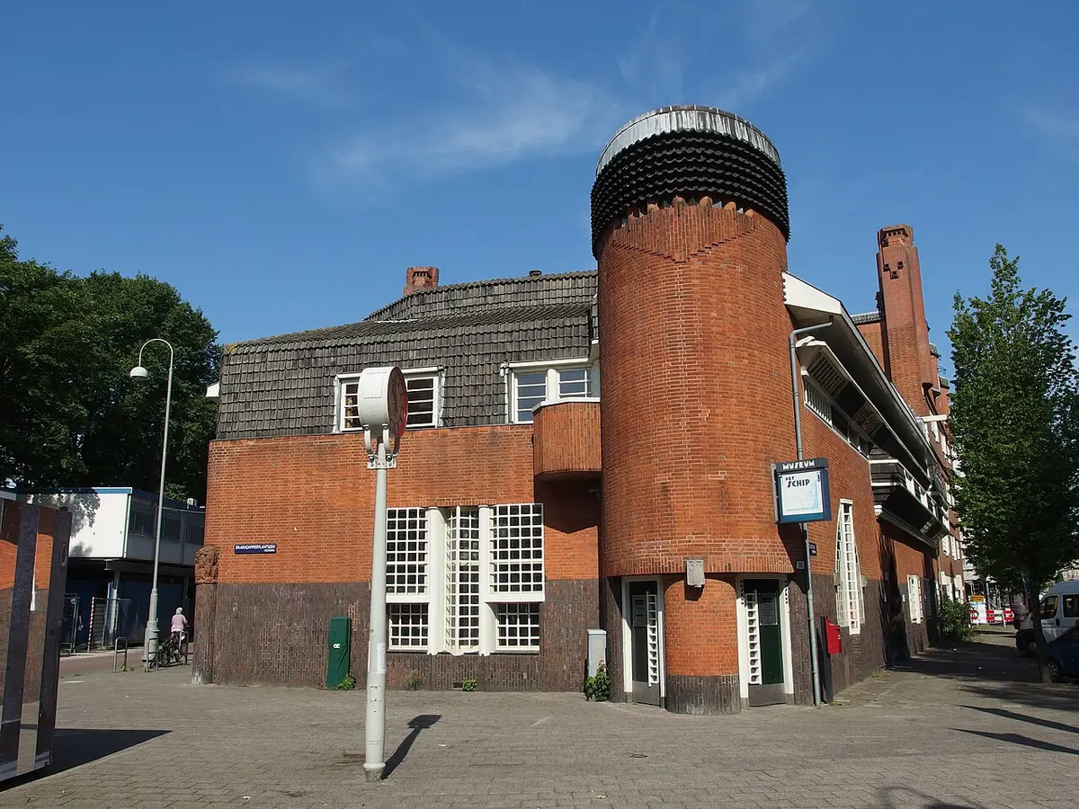 The round brick tower of Het Schip, an Amsterdam School housing block