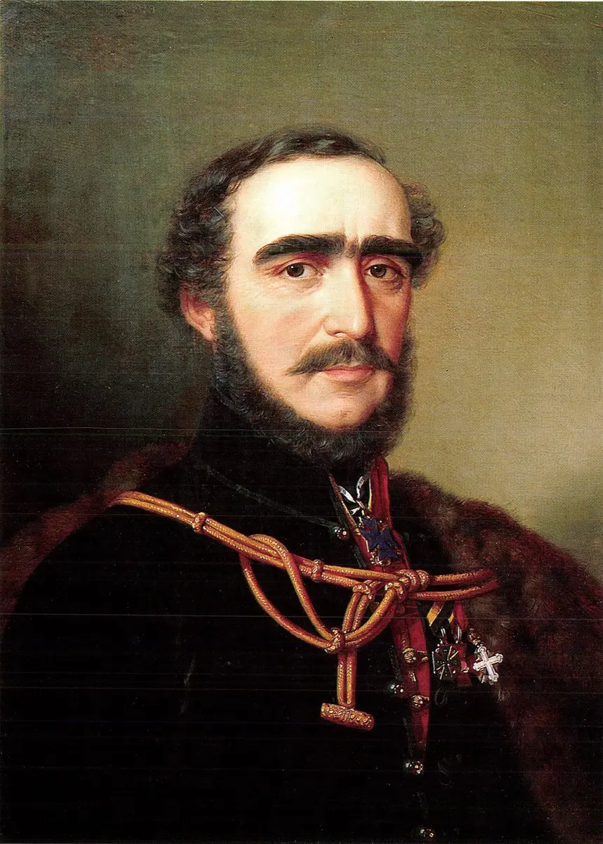 Portrait of Count István Széchenyi in a dark coat trimmed with fur and gold cords