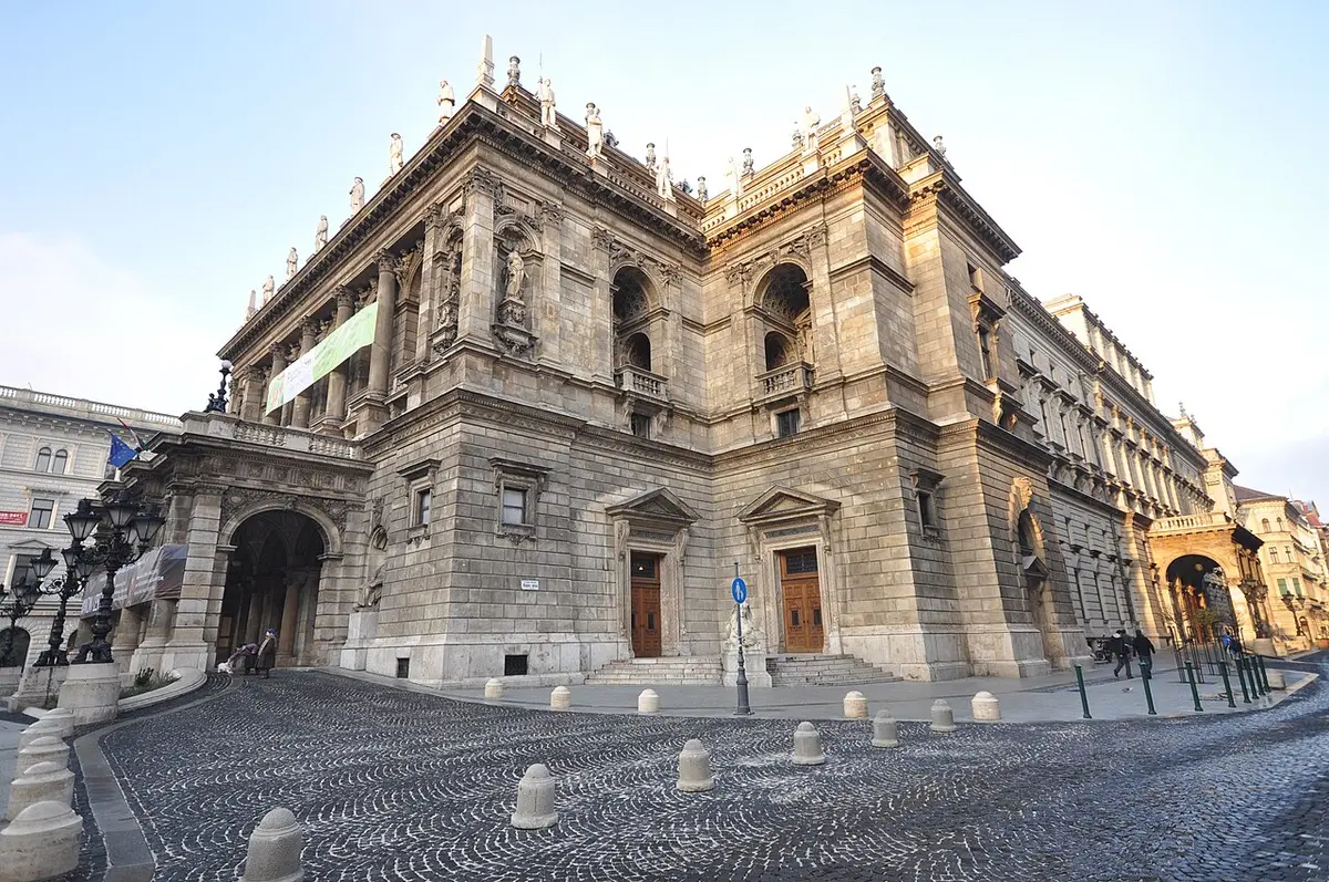 The neo-Renaissance Hungarian State Opera House on Andrássy Avenue, seen from the side street