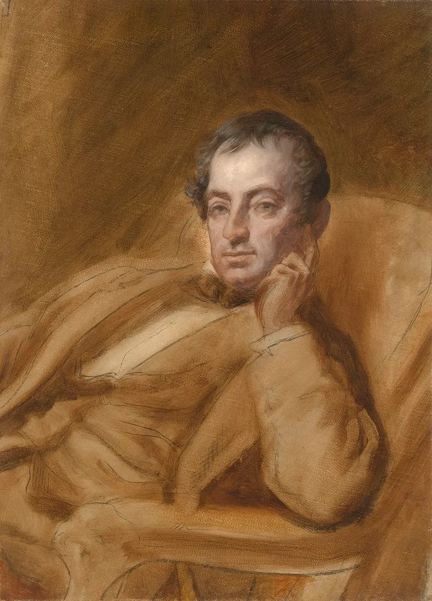Oil sketch of Washington Irving seated, his chin resting on one hand