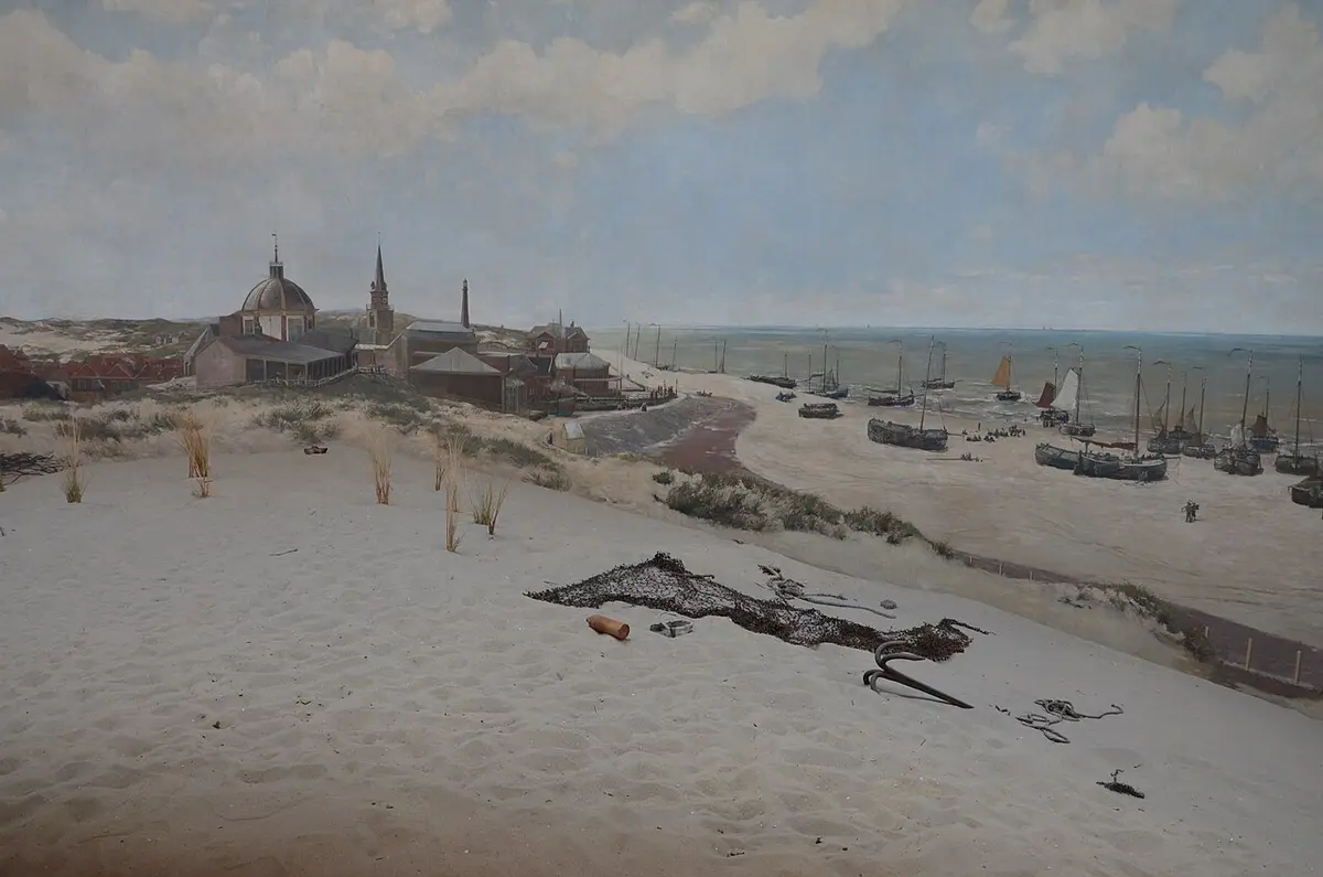 Part of the Panorama Mesdag, a painted view of the dunes, the village of Scheveningen and the sea
