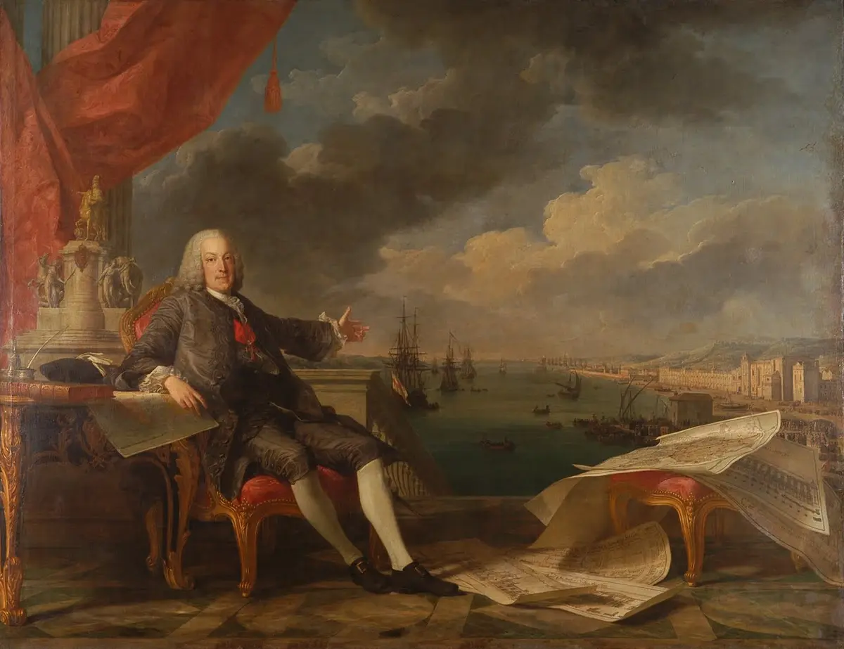 Portrait of the Marquis of Pombal seated beside the Tagus, papers at his feet