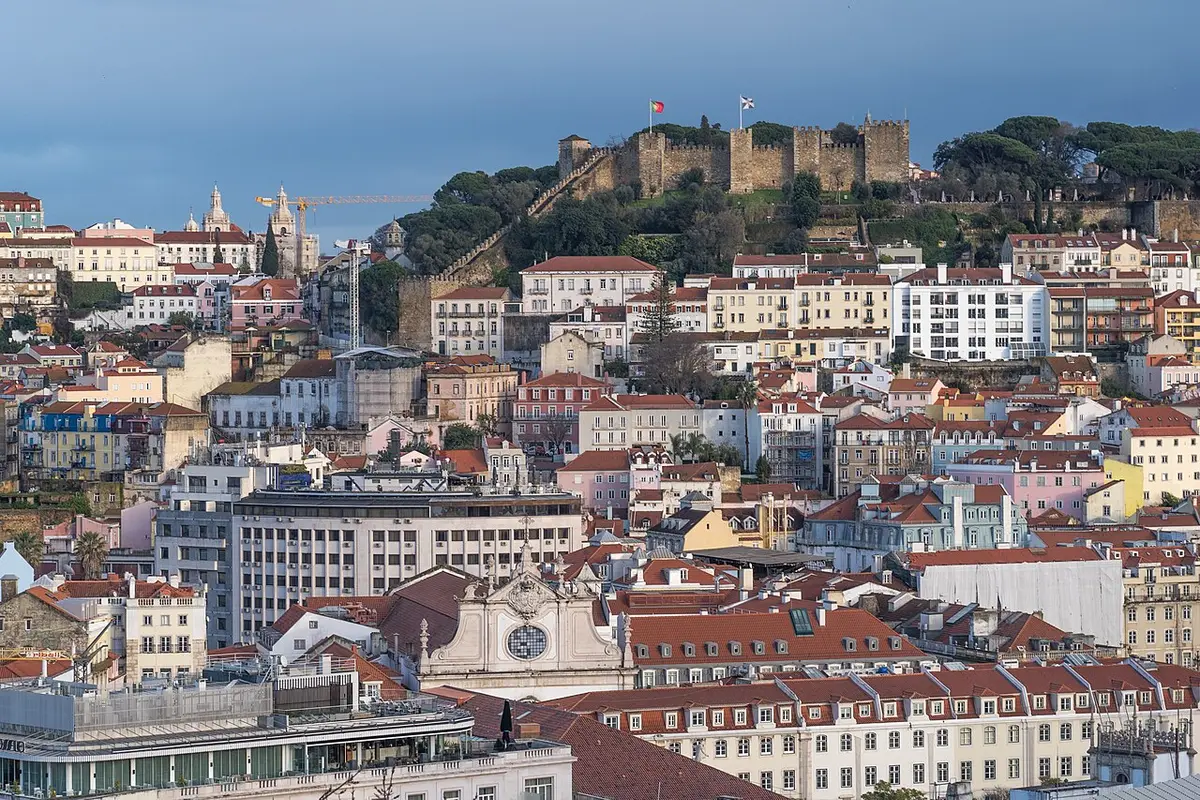 São Jorge Castle on its hill above the rooftops of Lisbon, seen from São Pedro de Alcântara