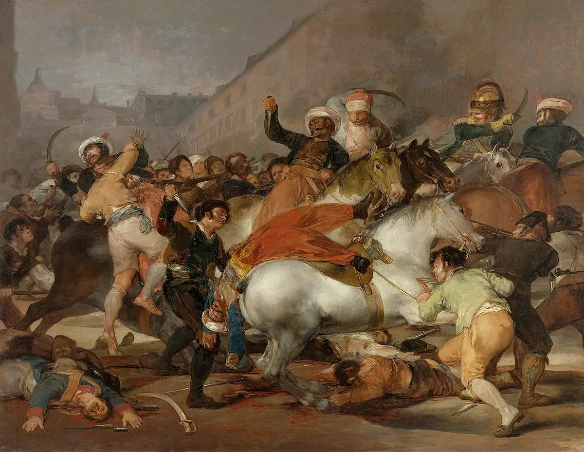 Goya painting of Madrid townspeople attacking turbaned Mameluke cavalry in a street fight