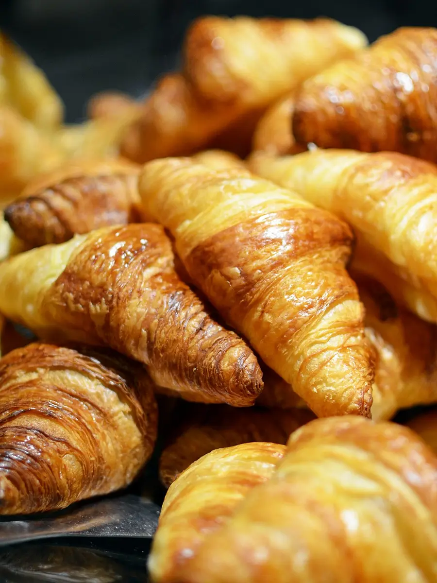 A pile of golden butter croissants