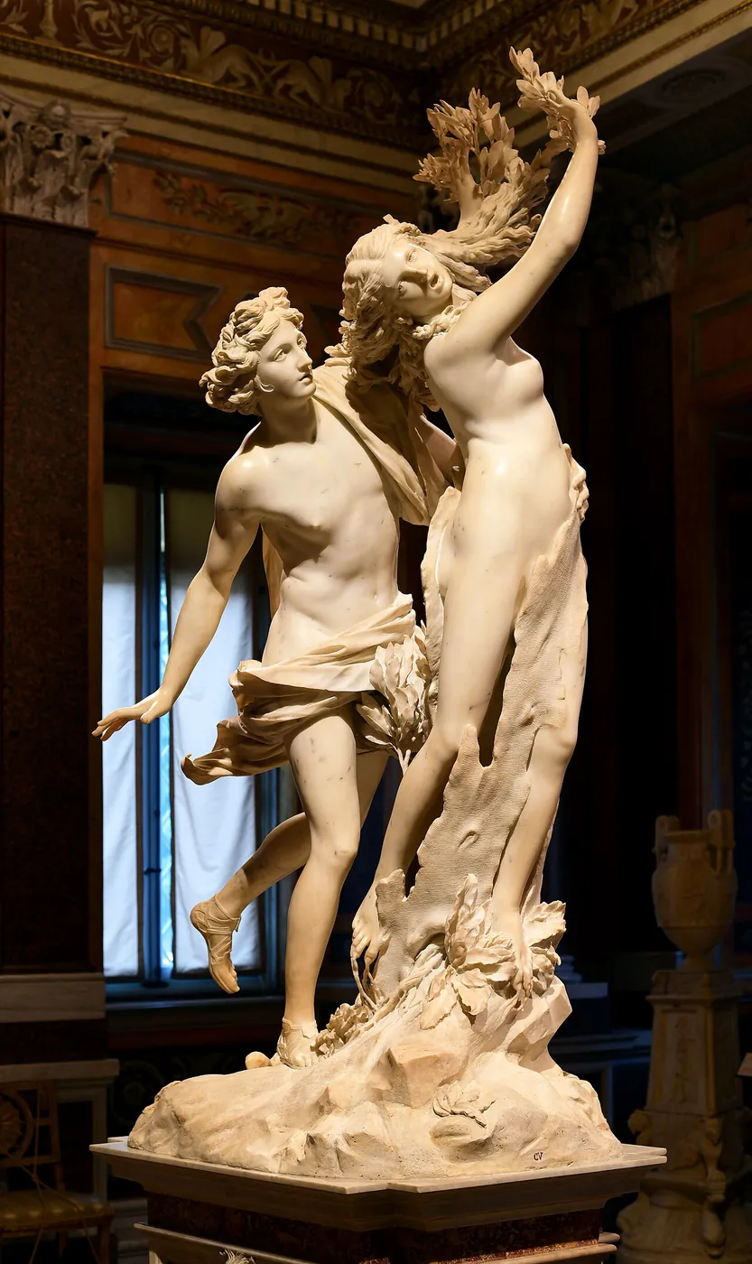Bernini marble of Daphne turning into a laurel tree as Apollo reaches her