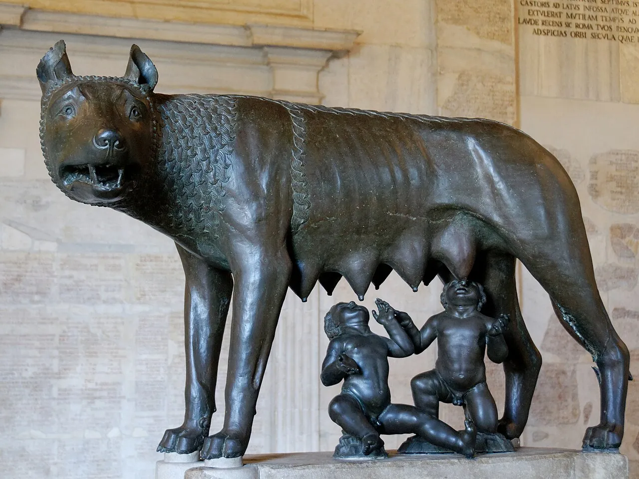 The bronze Capitoline Wolf standing over the infant twins