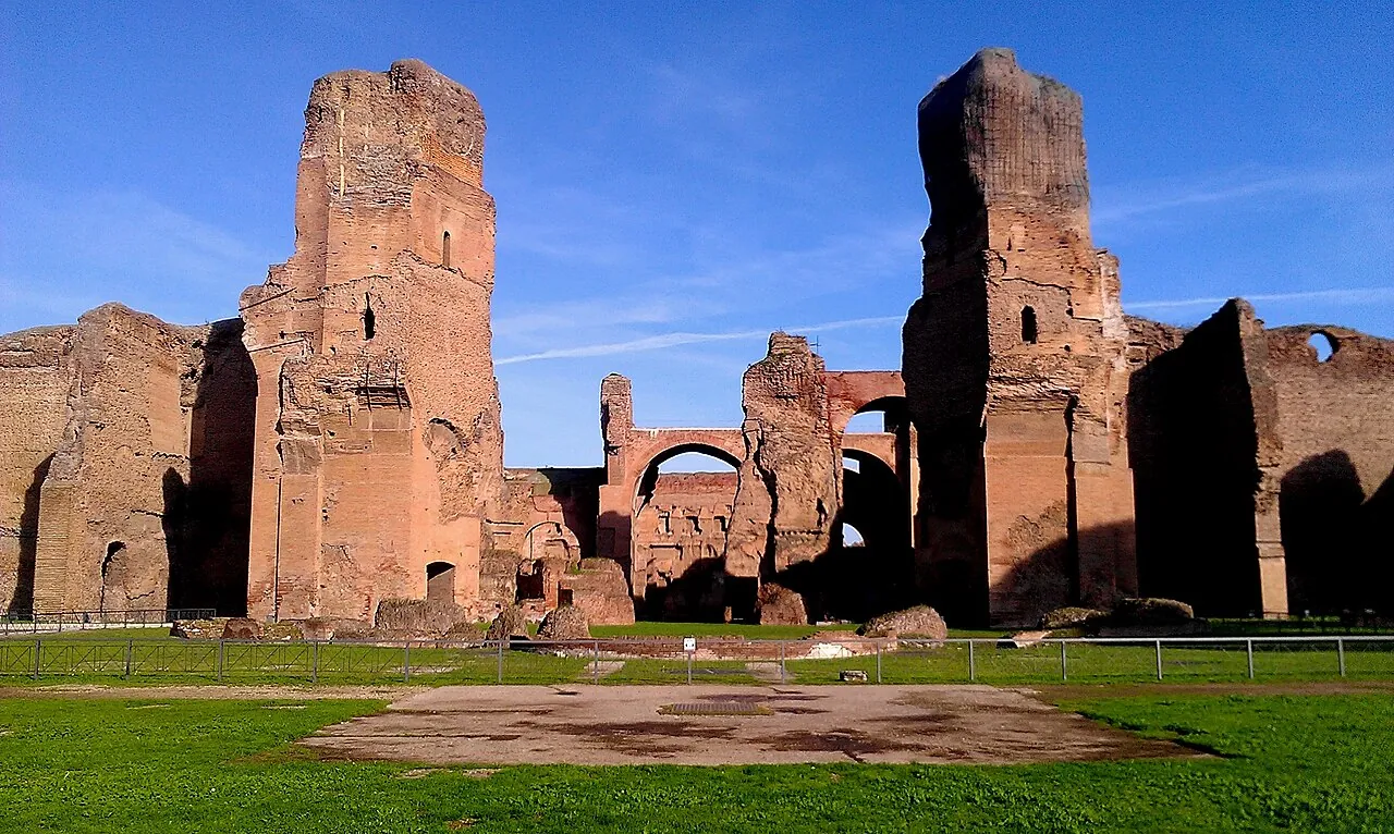 The towering brick ruins of the Baths of Caracalla