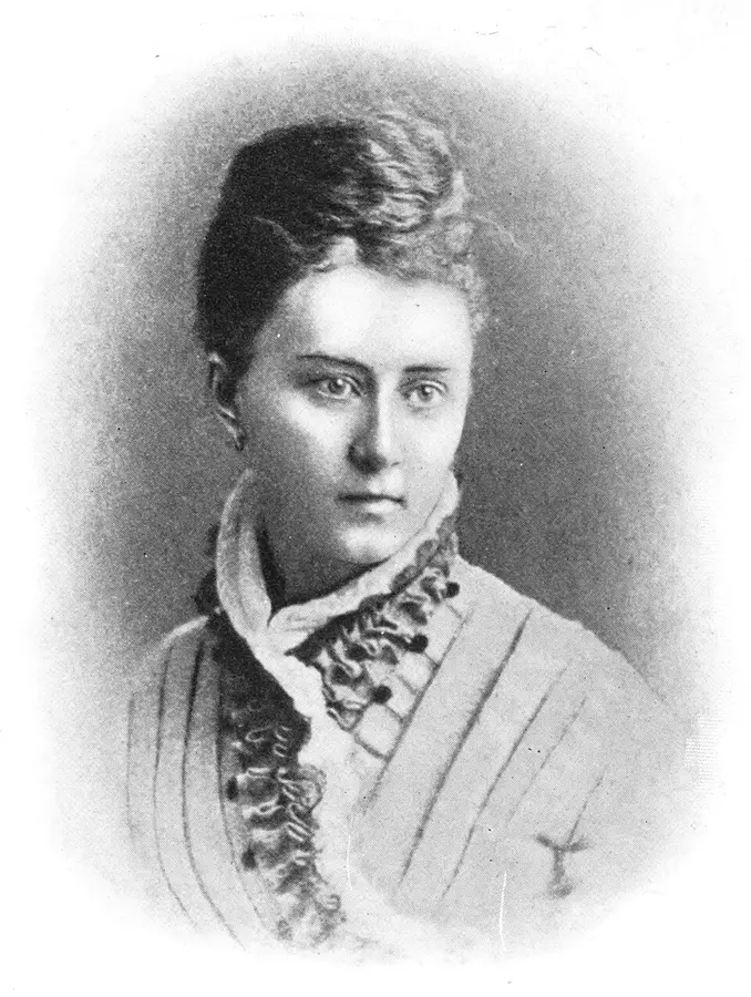 Engraved portrait of the young Isabella Valancy Crawford with her hair pinned up