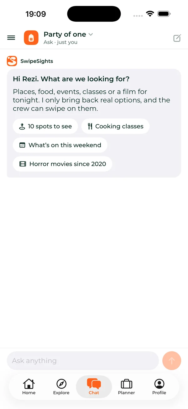 Ask: tell it what you are looking for, like spots to see, cooking classes or a film tonight, and it finds real options