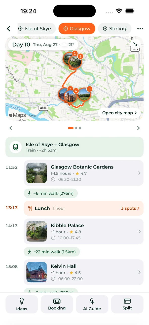A multi-city day: the train from the Isle of Skye to Glasgow, then the day in Glasgow