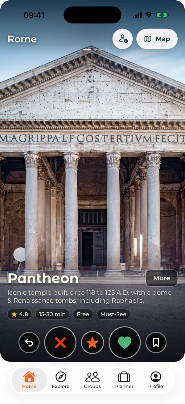 The swipe deck in Rome: the Pantheon, with skip, must-see and like