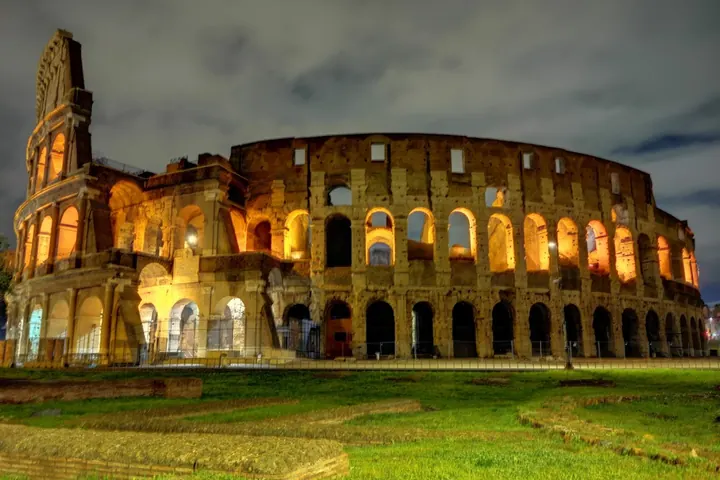 The Colosseum in Rome, lit up at night