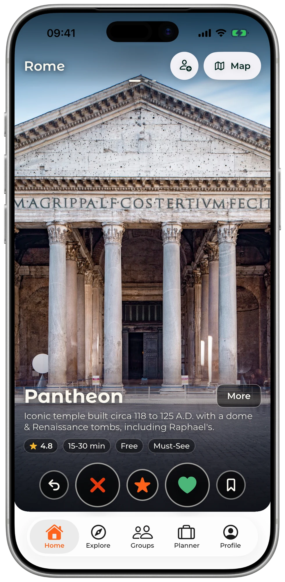 The swipe deck in Rome: the Pantheon, with skip, must-see and like